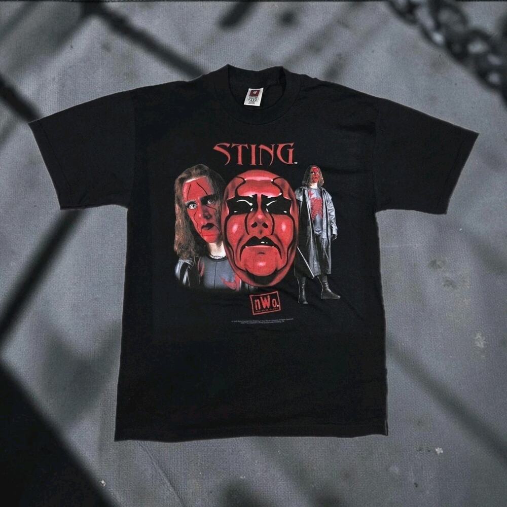 90s Red Sting NWO WCW T-Shirt Wrestling Vintage Streetwear Black Mens Large